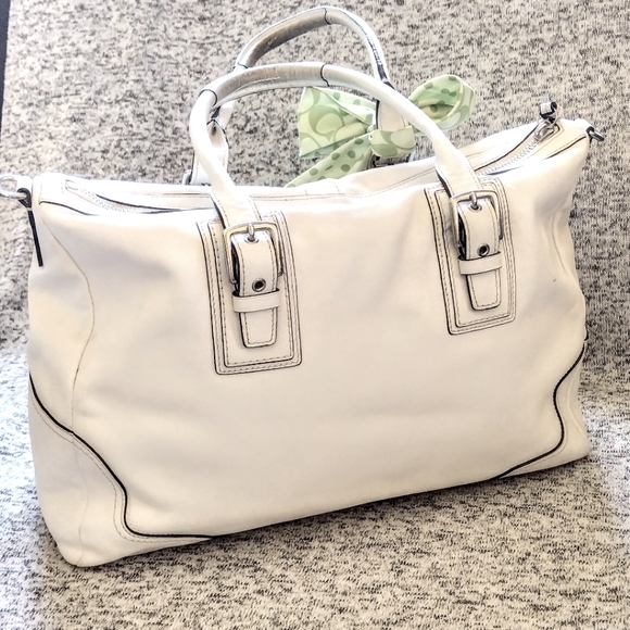 ❇️ Coach Hamptons Chalk White Leather Satchel Convertible Shoulder Bag w/ Scarf - Picture 7 of 15